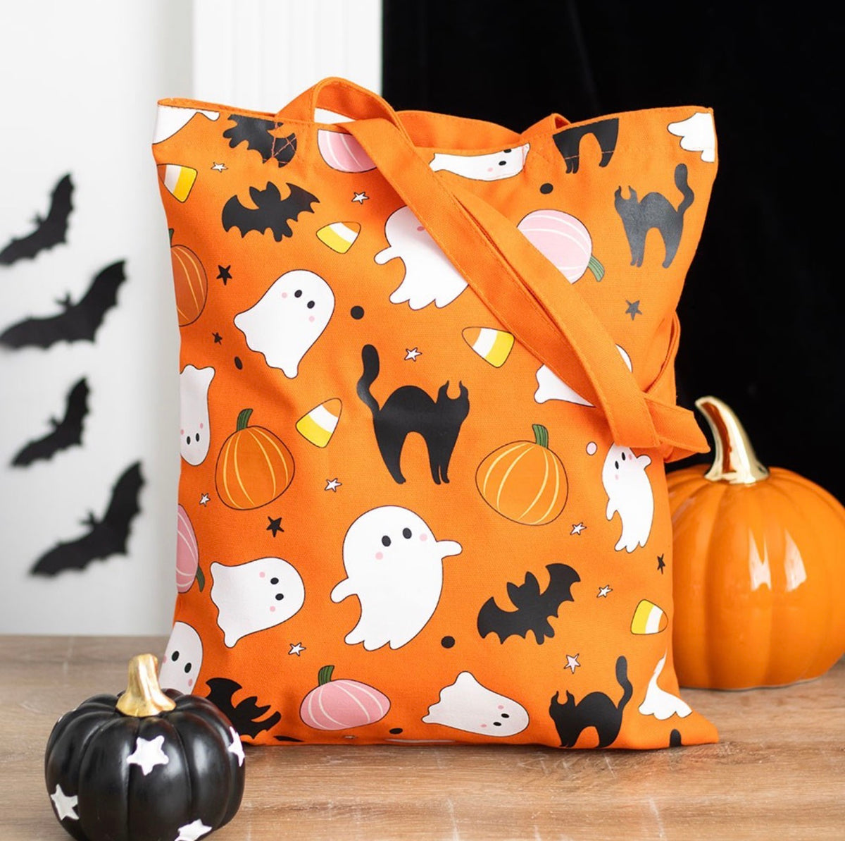 SWEET AND SPOOKY GHOST PRINT POLYCOTTON TOTE BAG