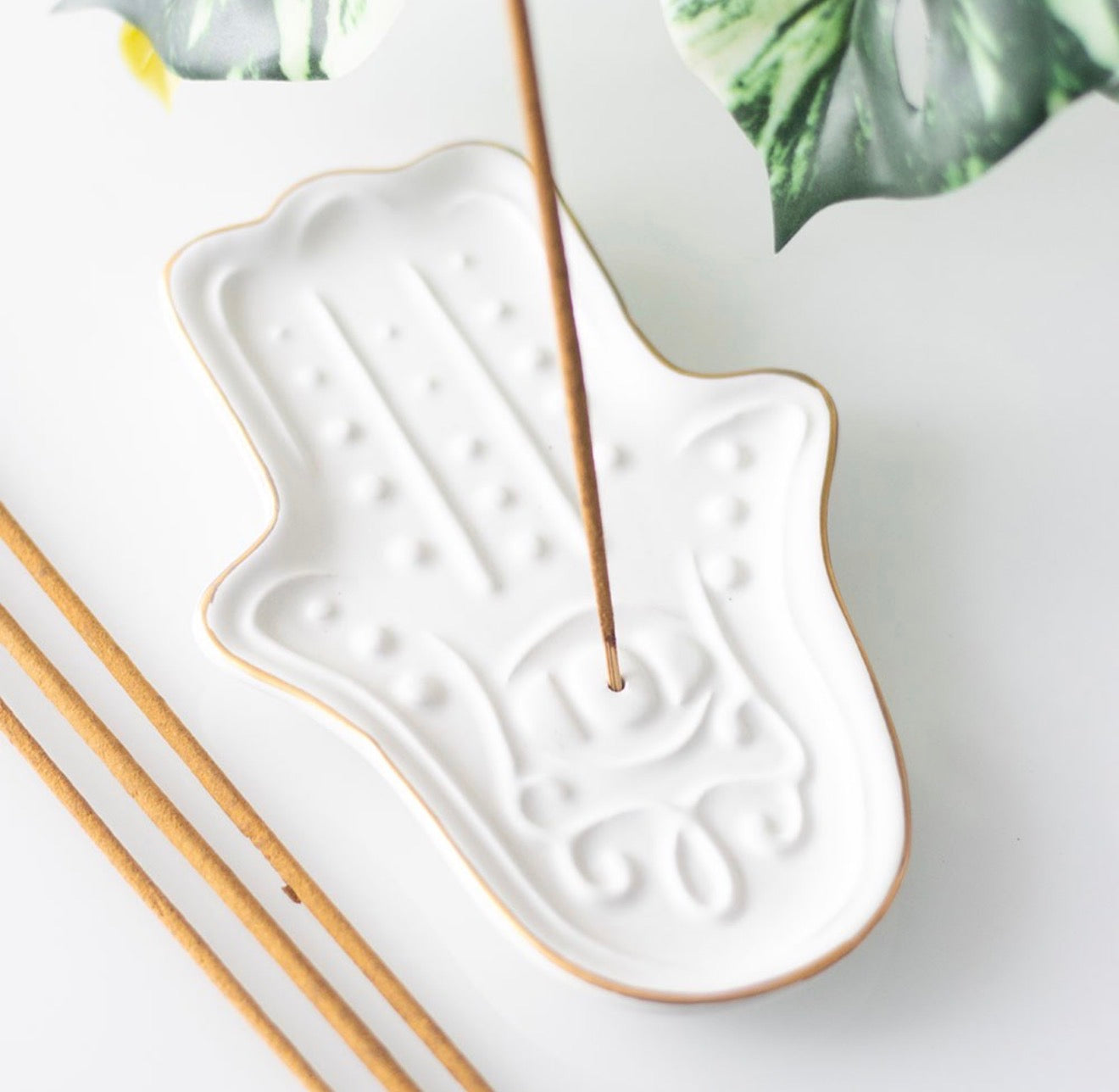 WHITE HAMSA HAND INCENSE STICK HOLDER