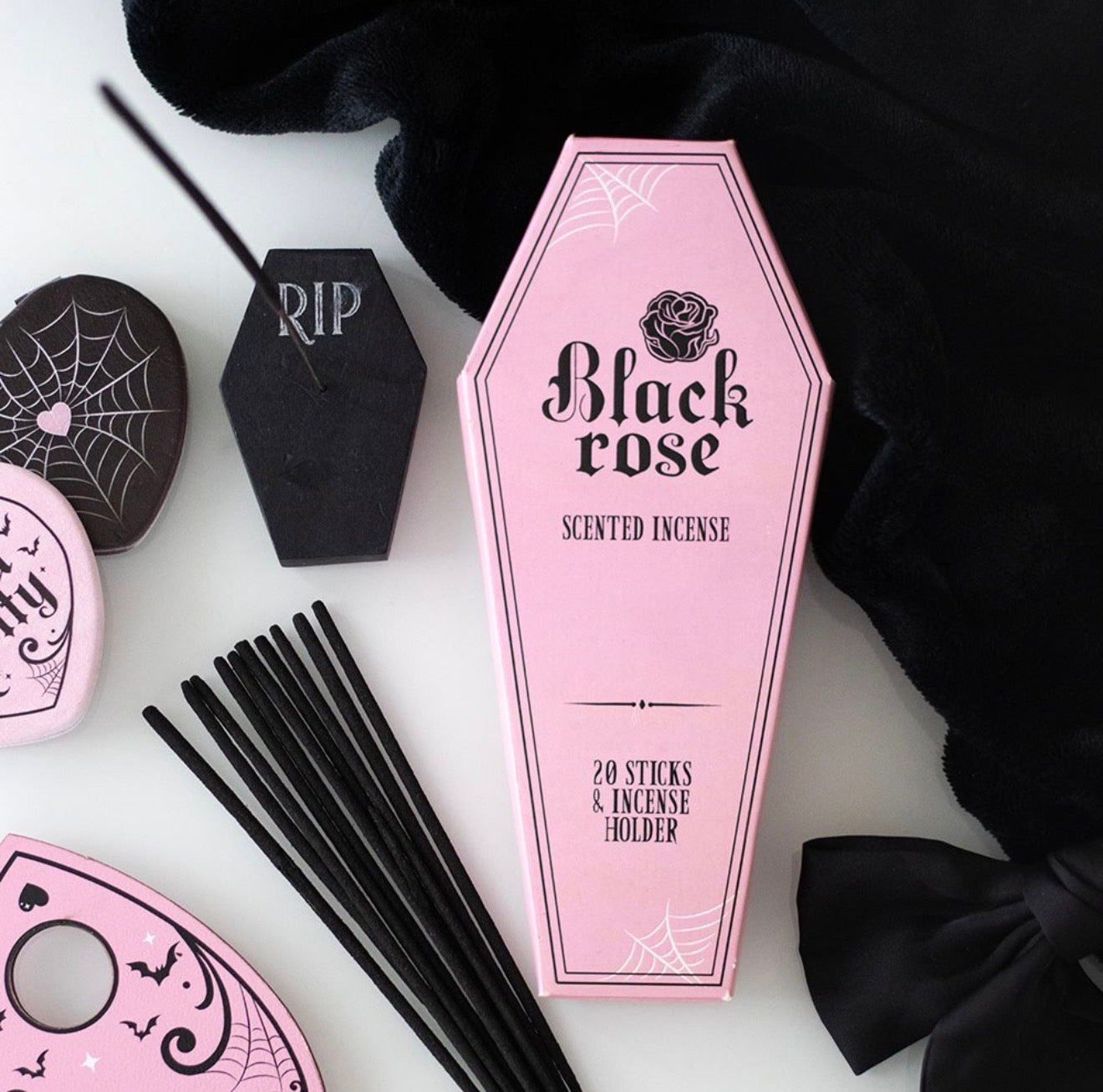 BLACK ROSE INCENSE STICK PACKS WITH COFFIN HOLDER