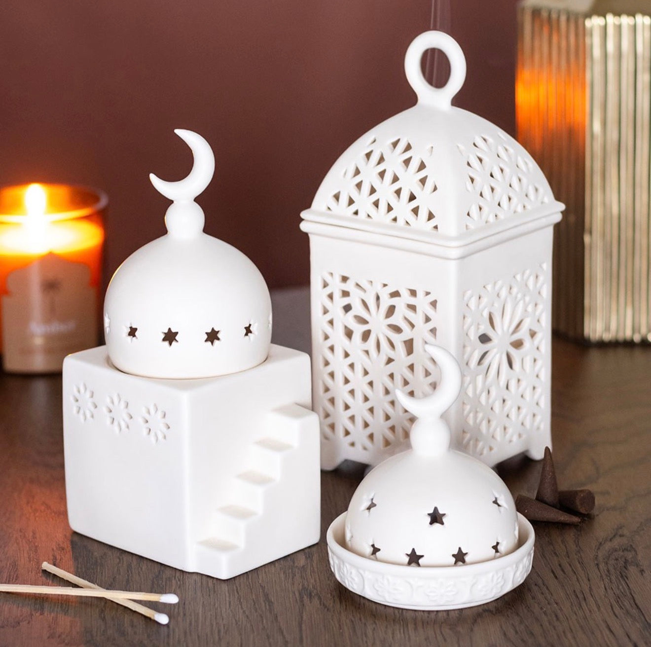 CREAM MOSQUE INCENSE CONE AND TEALIGHT HOLDER