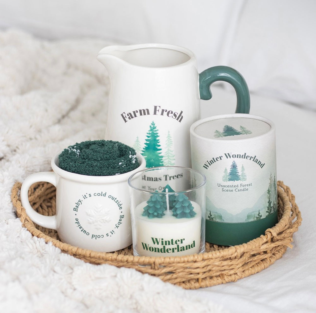 FARM FRESH CHRISTMAS TREES CERAMIC FLOWER JUG