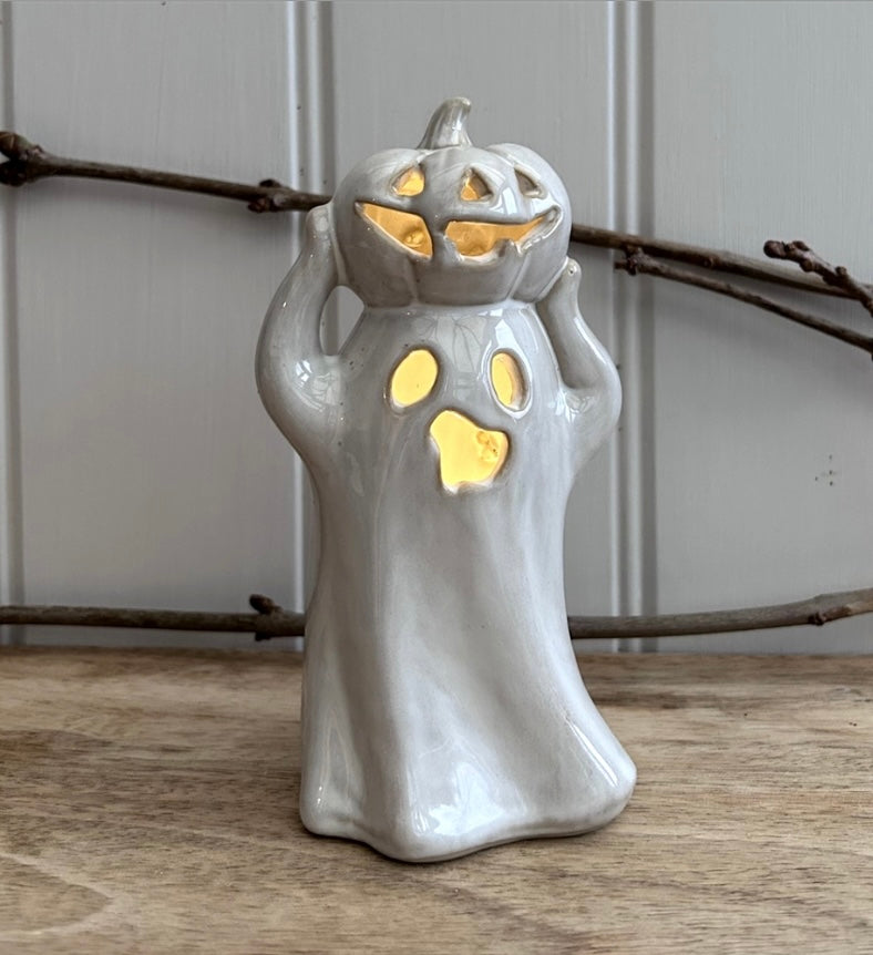 Porcelain Ghost & Pumpkin LED Ornament 17cm
