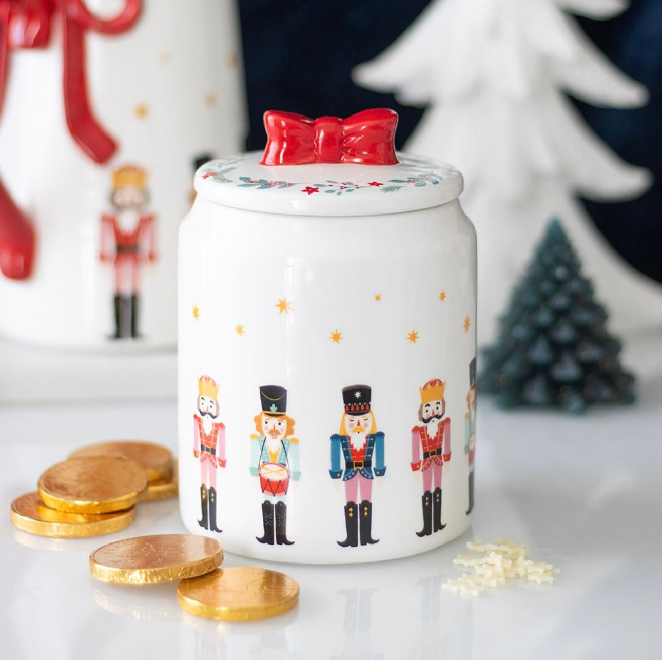 NUTCRACKER STORAGE JAR WITH BOW
