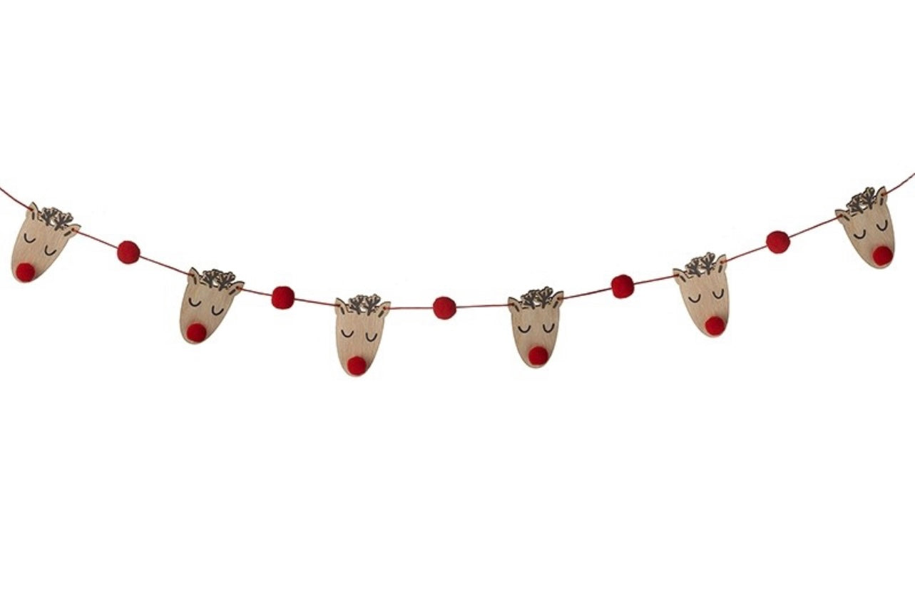 2 x Wooden Reindeer Head Garland