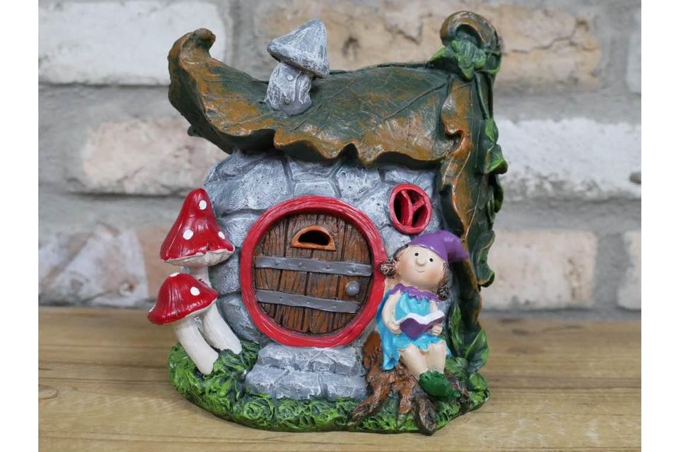 Two Leaf Roof Fairy House With Solar Light