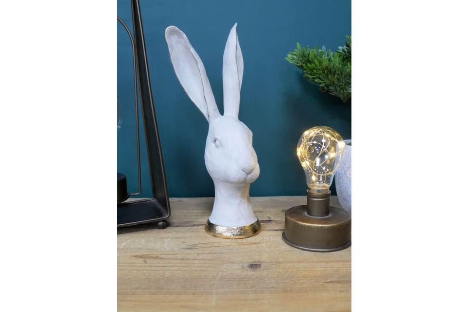 White & Gold Rustic Rabbit Head