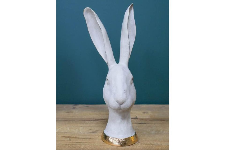White & Gold Rustic Rabbit Head