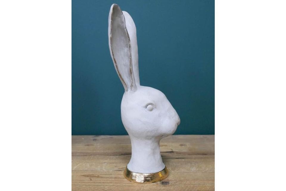 White & Gold Rustic Rabbit Head