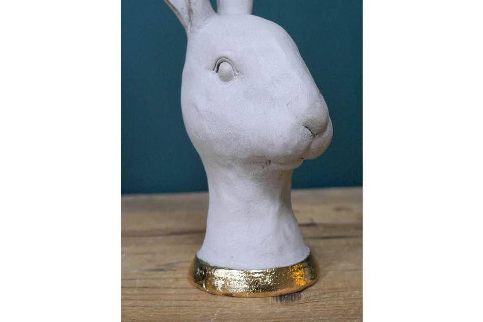 White & Gold Rustic Rabbit Head