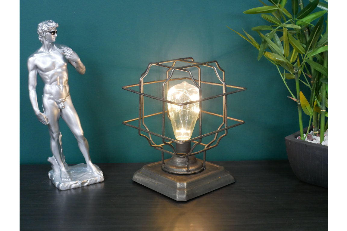Industrial Rustic Cage Light/Lamp Battery Operated