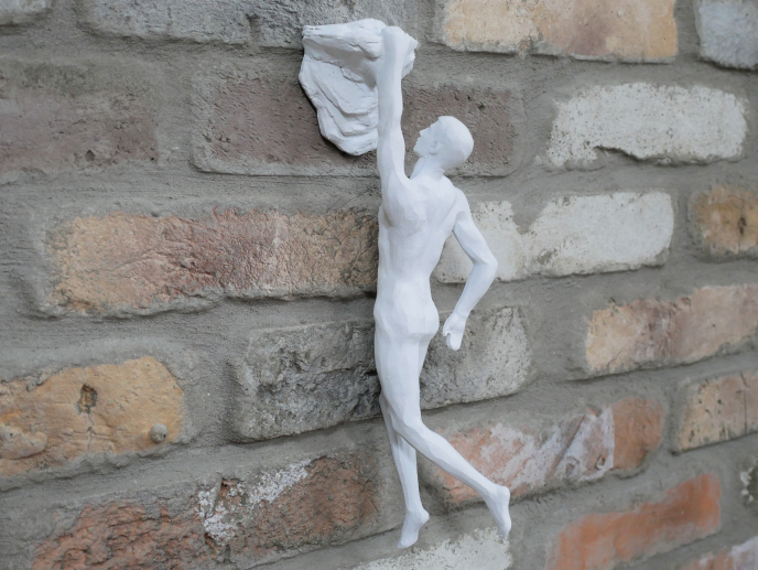 Climbing Man Wall Art Figurine In White