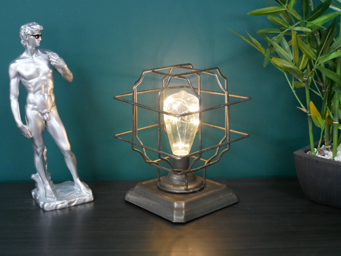 Industrial Rustic Cage Light/Lamp Battery Operated