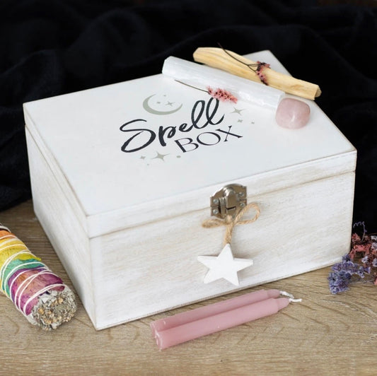 White Witch Spell Box Candles Herbs Oils Crystal Storage Box Star Charm