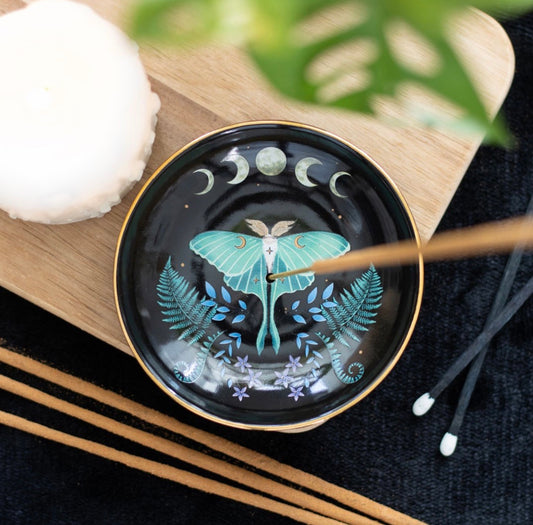 DARK FOREST LUNA MOTH CERAMIC INCENSE PLATE