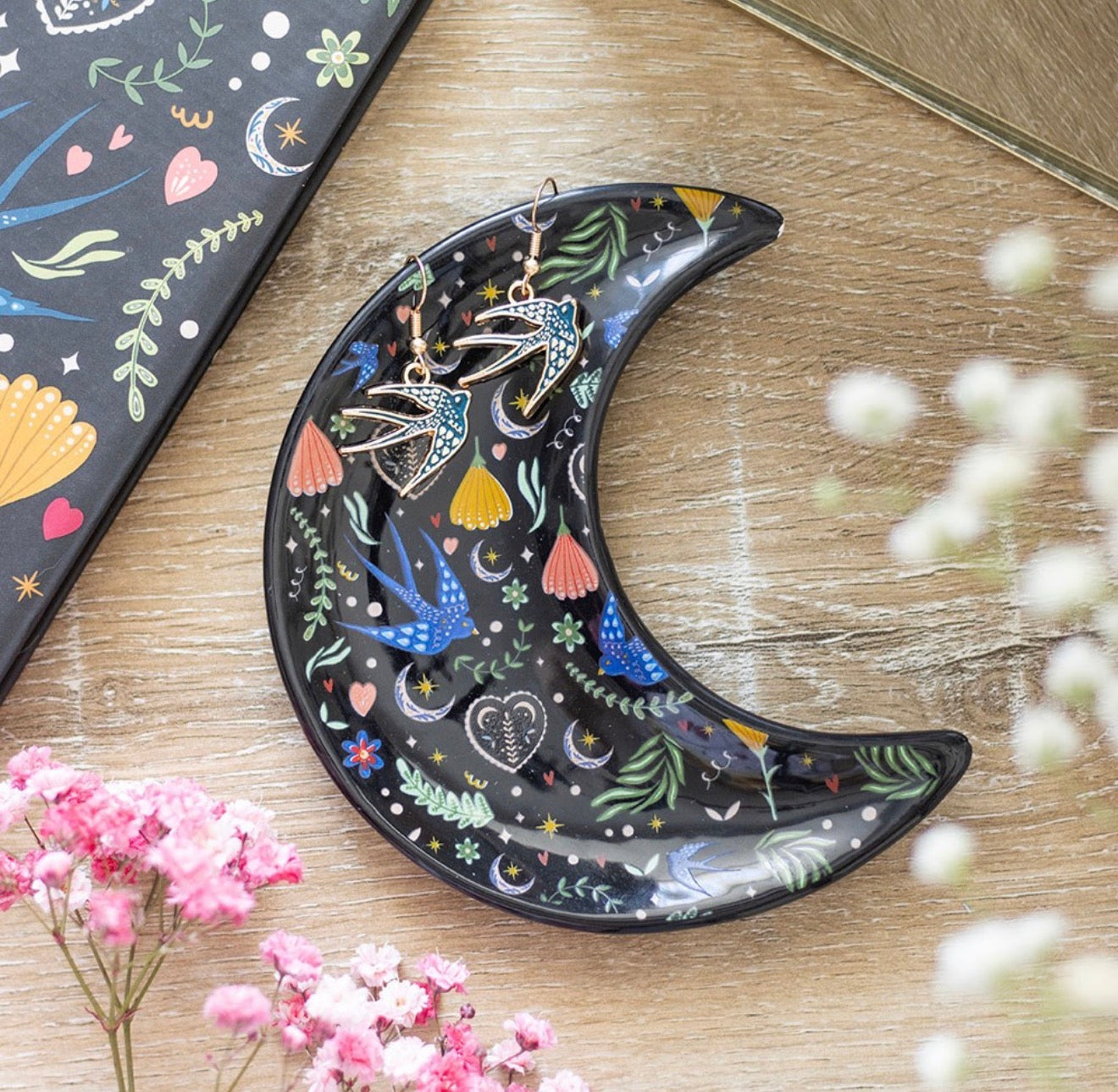 MIDNIGHT BLOOM CRESCENT MOON TRINKET DISH