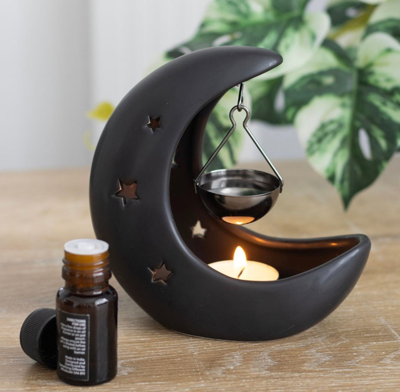 BLACK CRESCENT MOON HANGING OIL BURNER