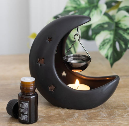 BLACK CRESCENT MOON HANGING OIL BURNER