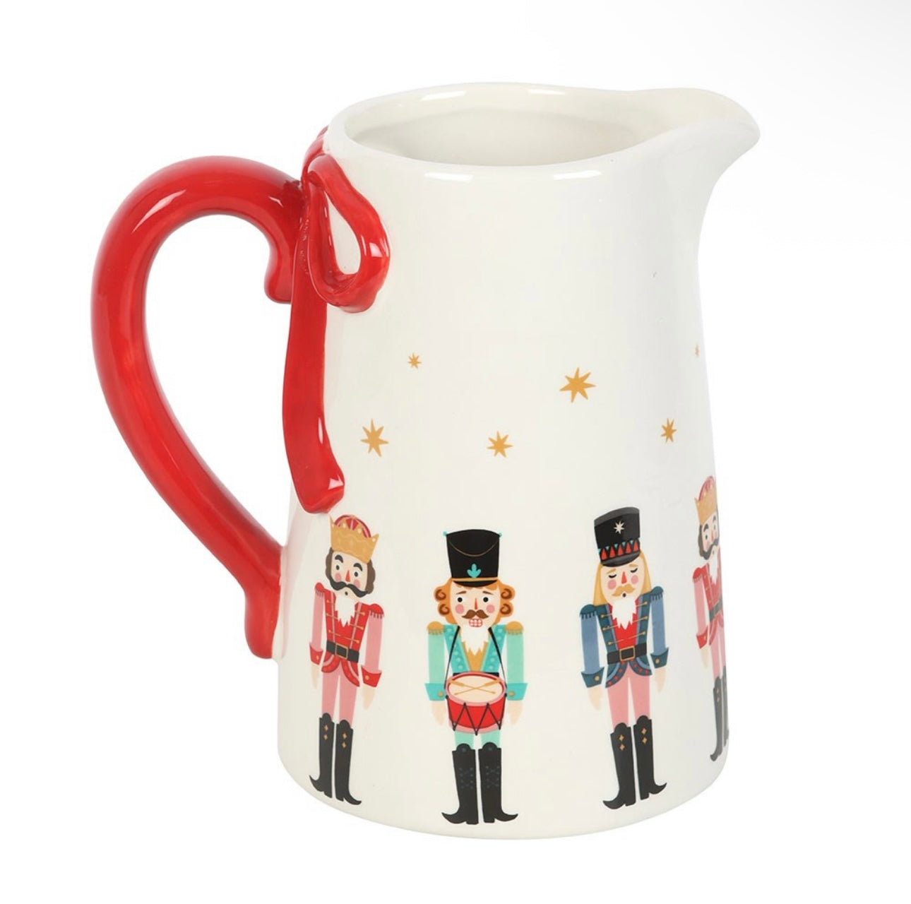 Nutcracker Ceramic Flower Jug With Red Bow