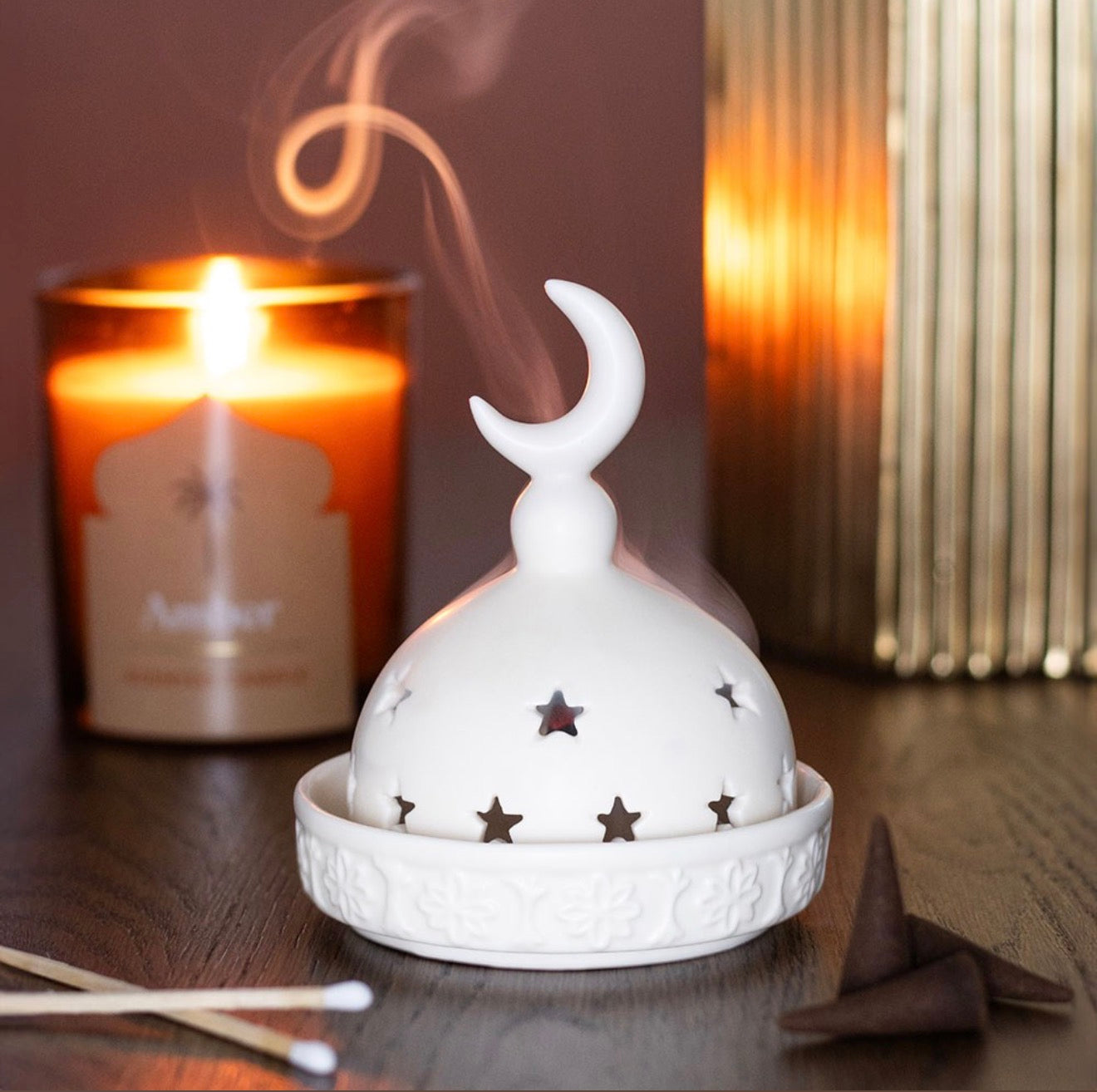 CREAM MOSQUE INCENSE CONE AND TEALIGHT HOLDER