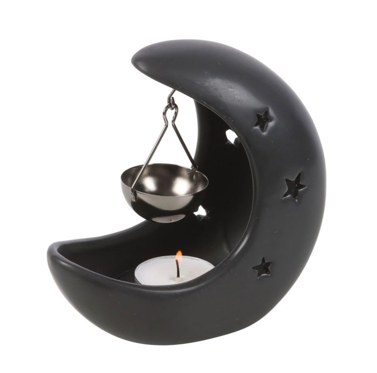 BLACK CRESCENT MOON HANGING OIL BURNER