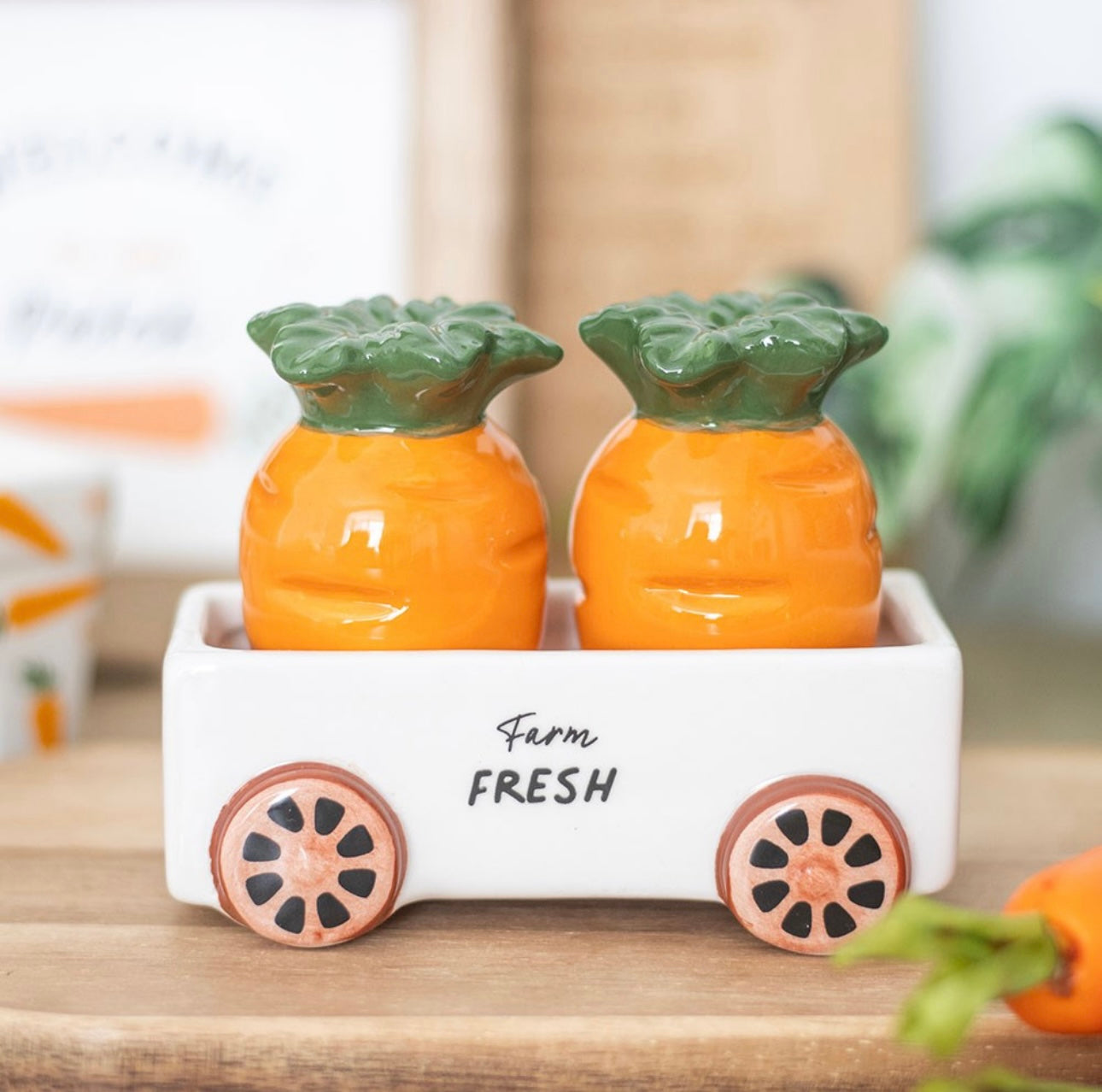 CARROT SALT AND PEPPER SHAKERS IN WAGON