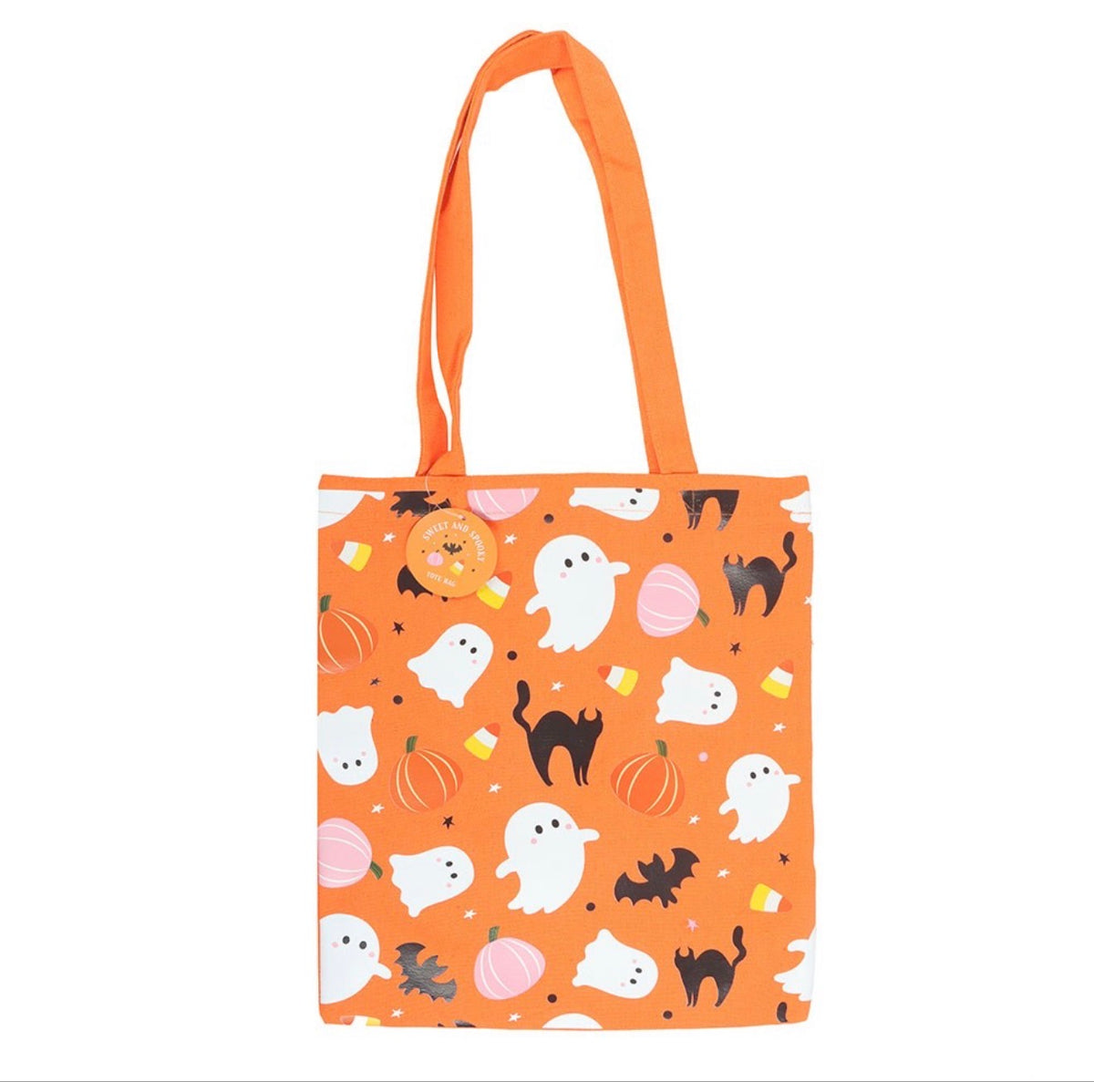 SWEET AND SPOOKY GHOST PRINT POLYCOTTON TOTE BAG