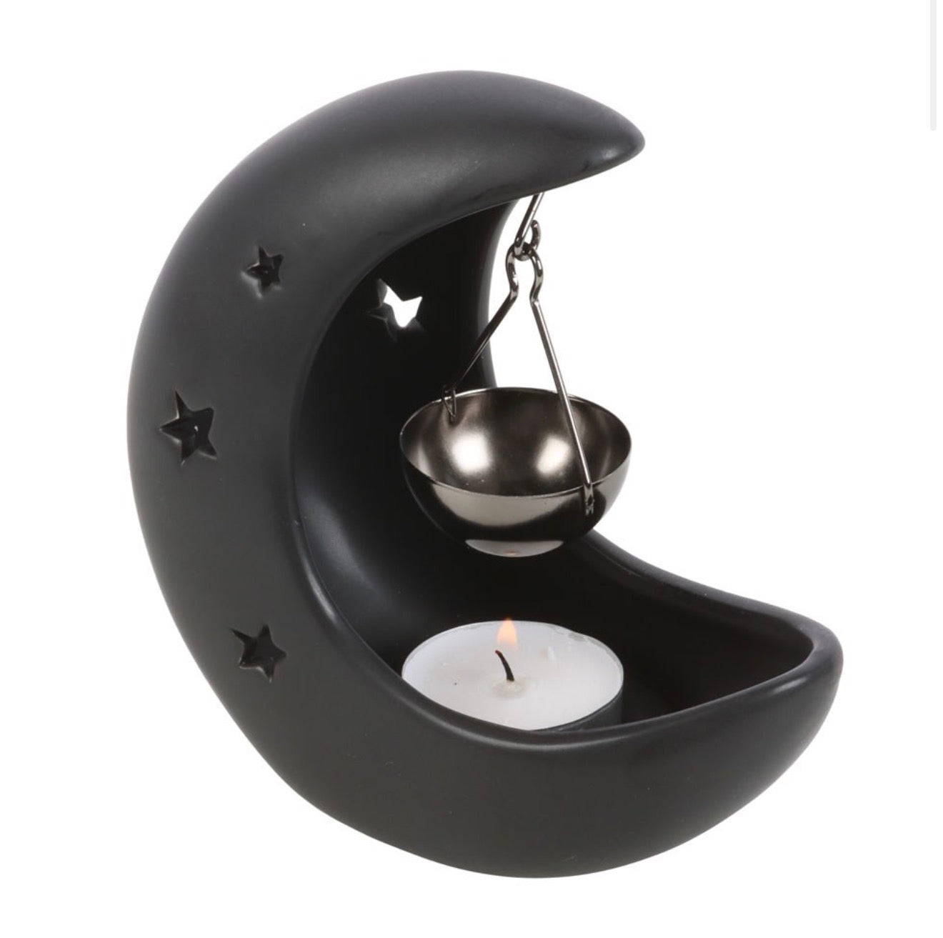 BLACK CRESCENT MOON HANGING OIL BURNER
