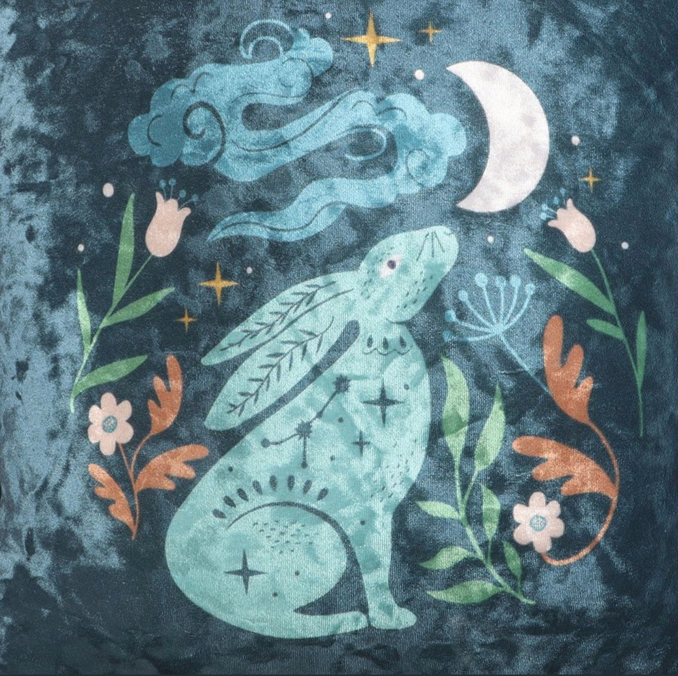 35CM SQUARE MIDNIGHT HARE MOON GAZING HARE CUSHION