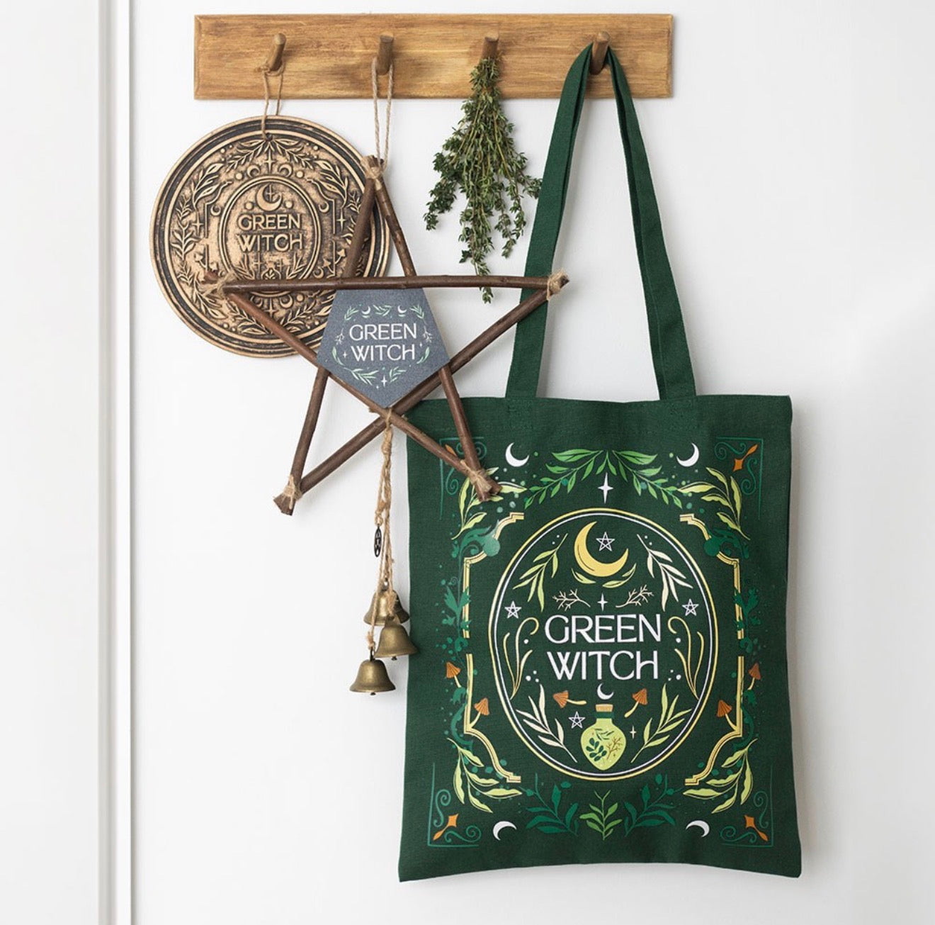 GREEN WITCH BRONZE EFFECT TERRACOTTA HANGING PLAQUE
