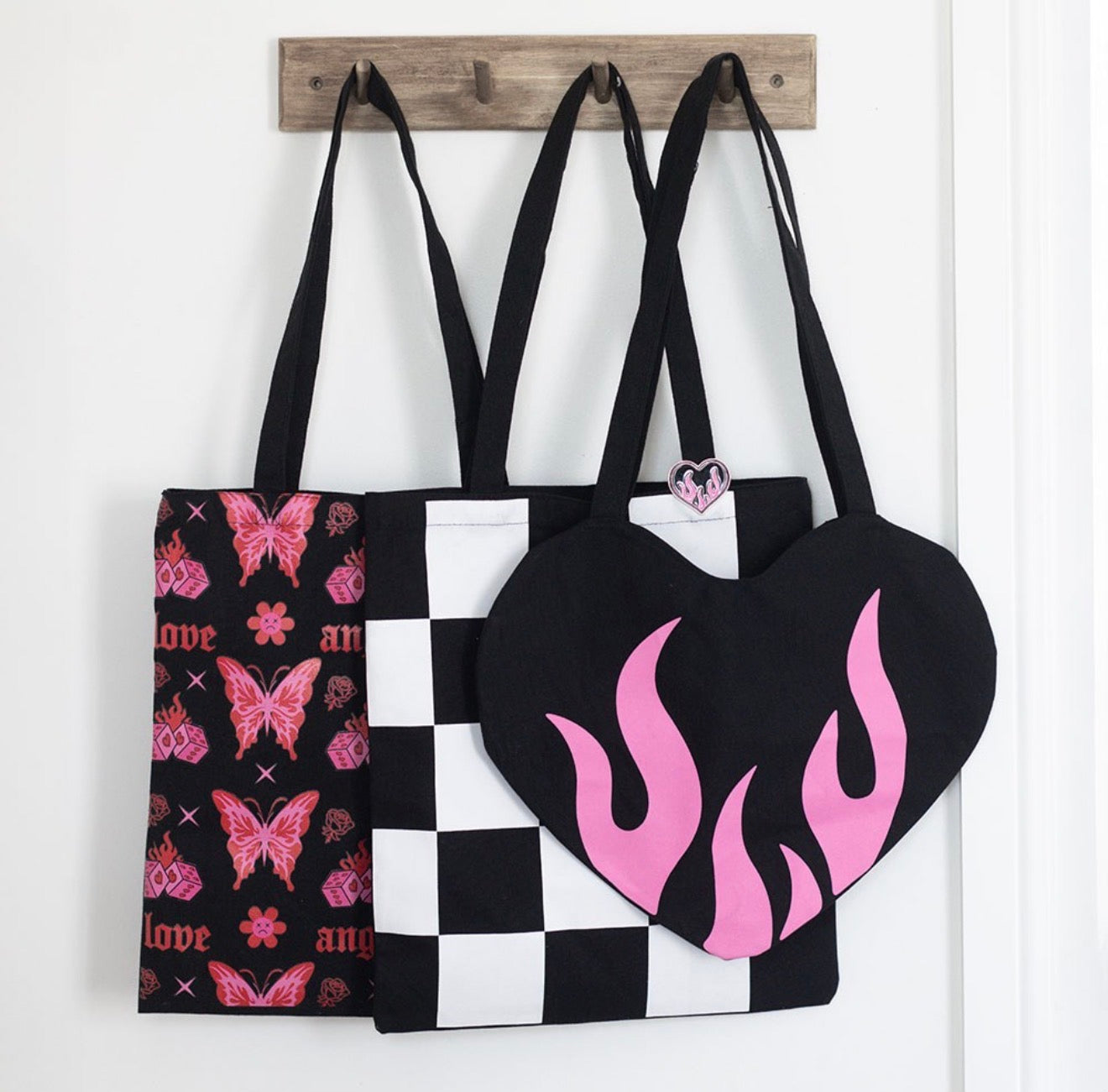 FLAMING BUTTERFLY PRINT POLYCOTTON TOTE BAG
