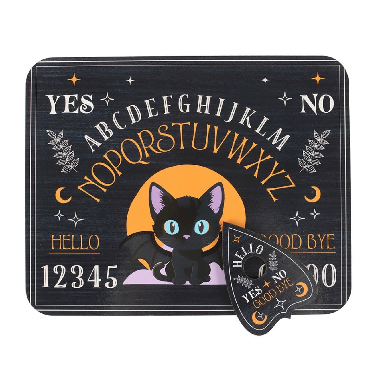 CUTE AND CREEPY BAT CAT TALKING BOARD WITH PLANCHETTE