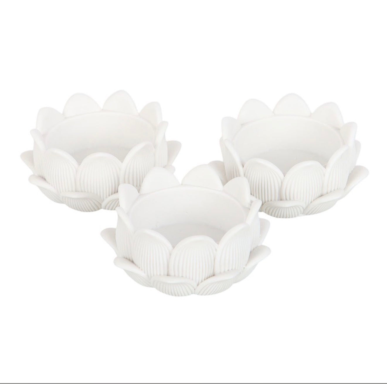 SET OF 3 OFF WHITE LOTUS FLOWER TEALIGHT HOLDERS