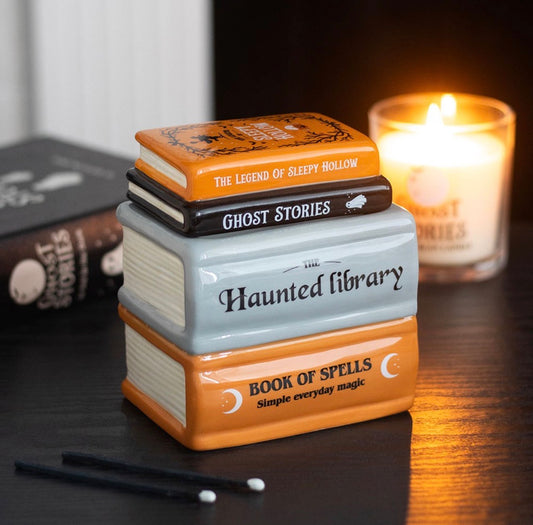 HAUNTED LIBRARY BOOK STACK OIL BURNER AND WAX WARMER