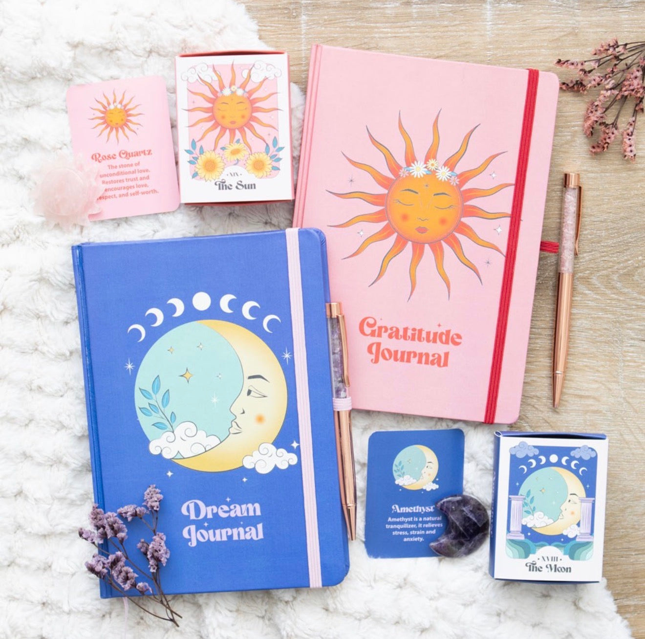 THE SUN GRATITUDE JOURNAL WITH ROSE QUARTZ PEN