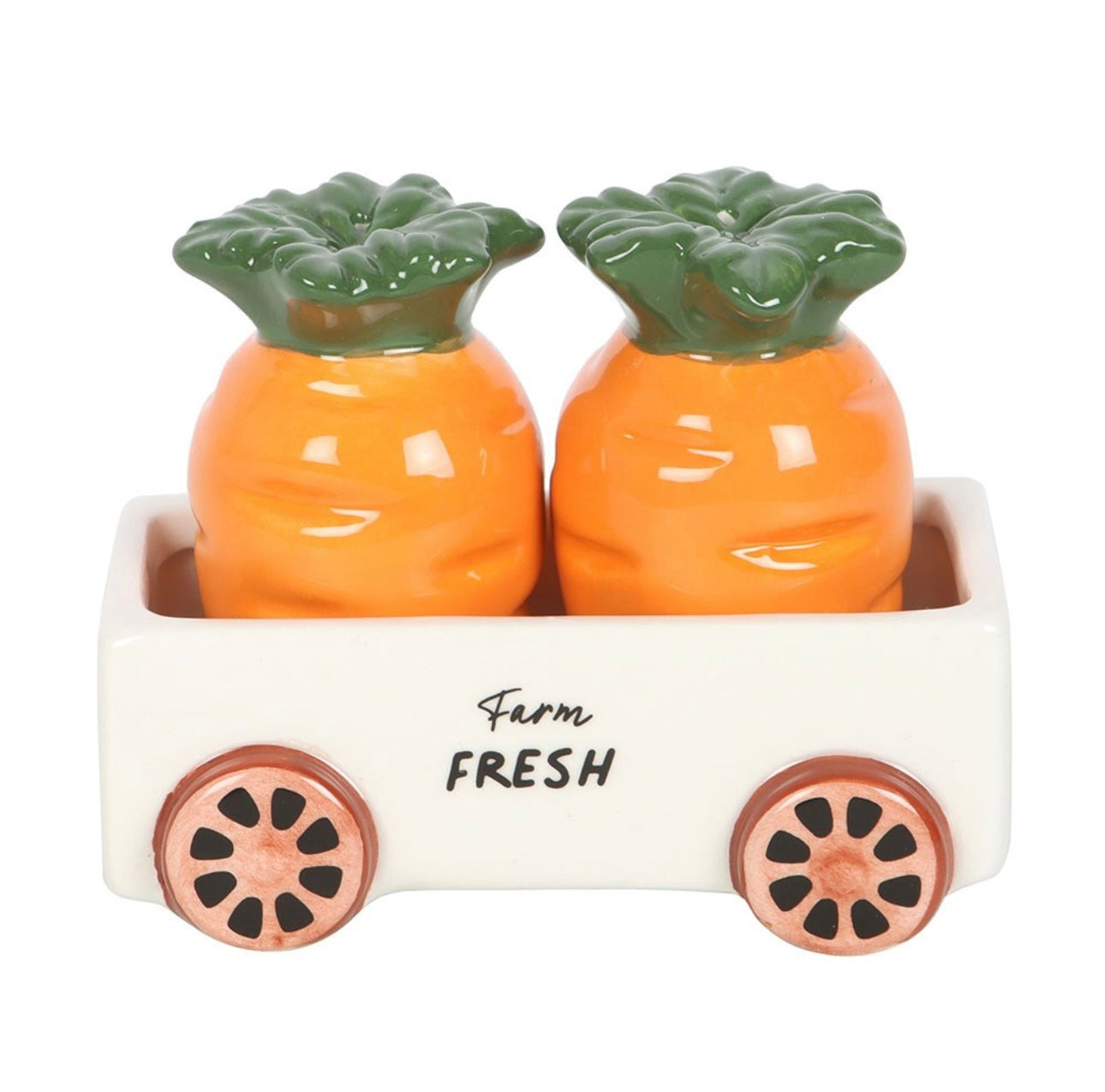 CARROT SALT AND PEPPER SHAKERS IN WAGON