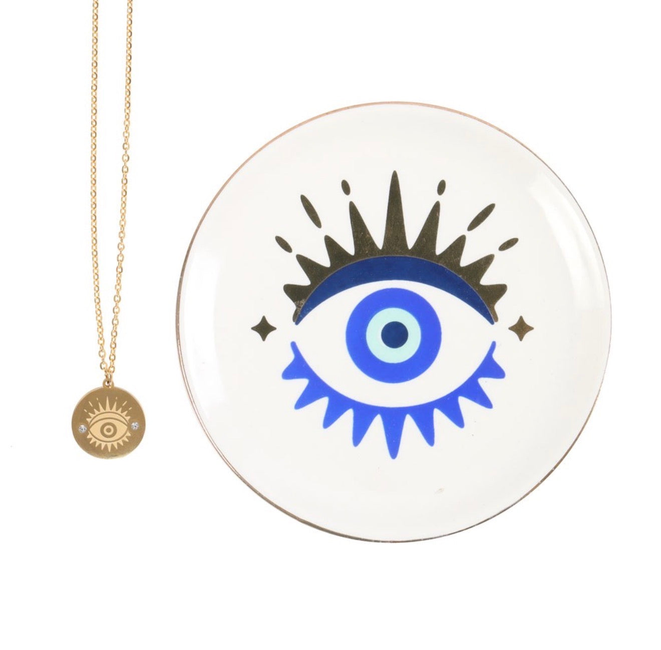 ALL SEEING EYE/EVIL EYE NECKLACE & DISH GIFT SET