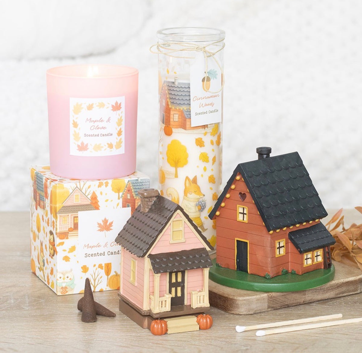 PINK HOUSE INCENSE CONE BURNER WITH PUMPKINS