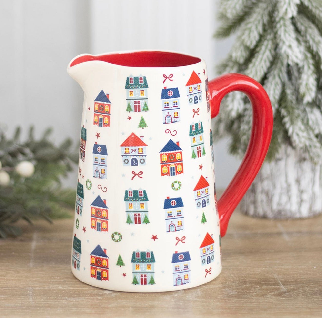 CHRISTMAS STREET PRINT CERAMIC FLOWER JUG