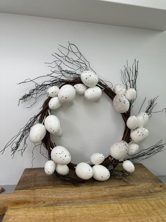 WHITE EASTER EGG WREATH, 36CM