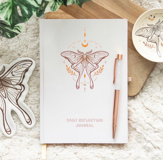 LUNA MOTH DAILY REFLECTION JOURNAL WITH QUARTZ PEN