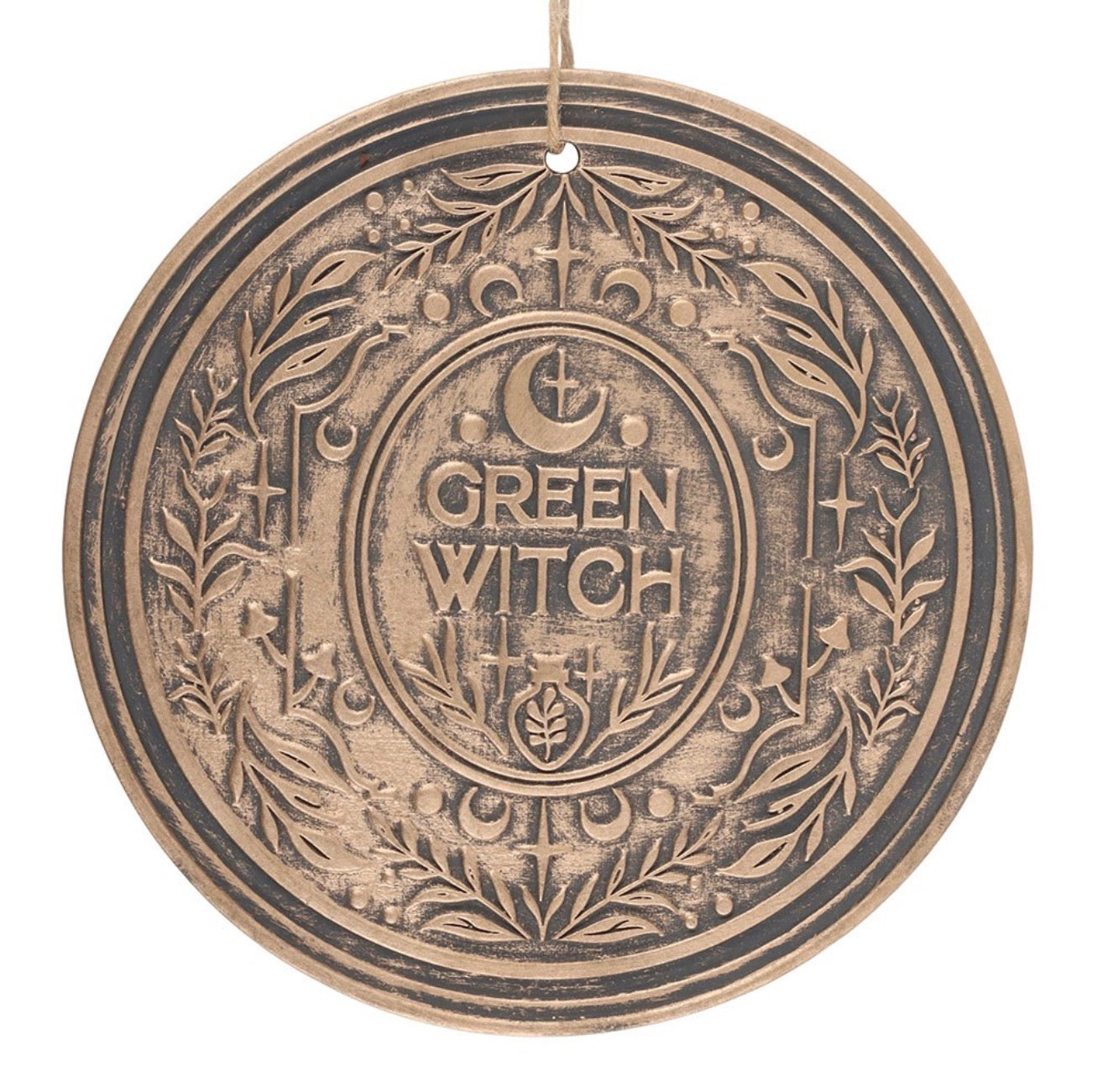 GREEN WITCH BRONZE EFFECT TERRACOTTA HANGING PLAQUE
