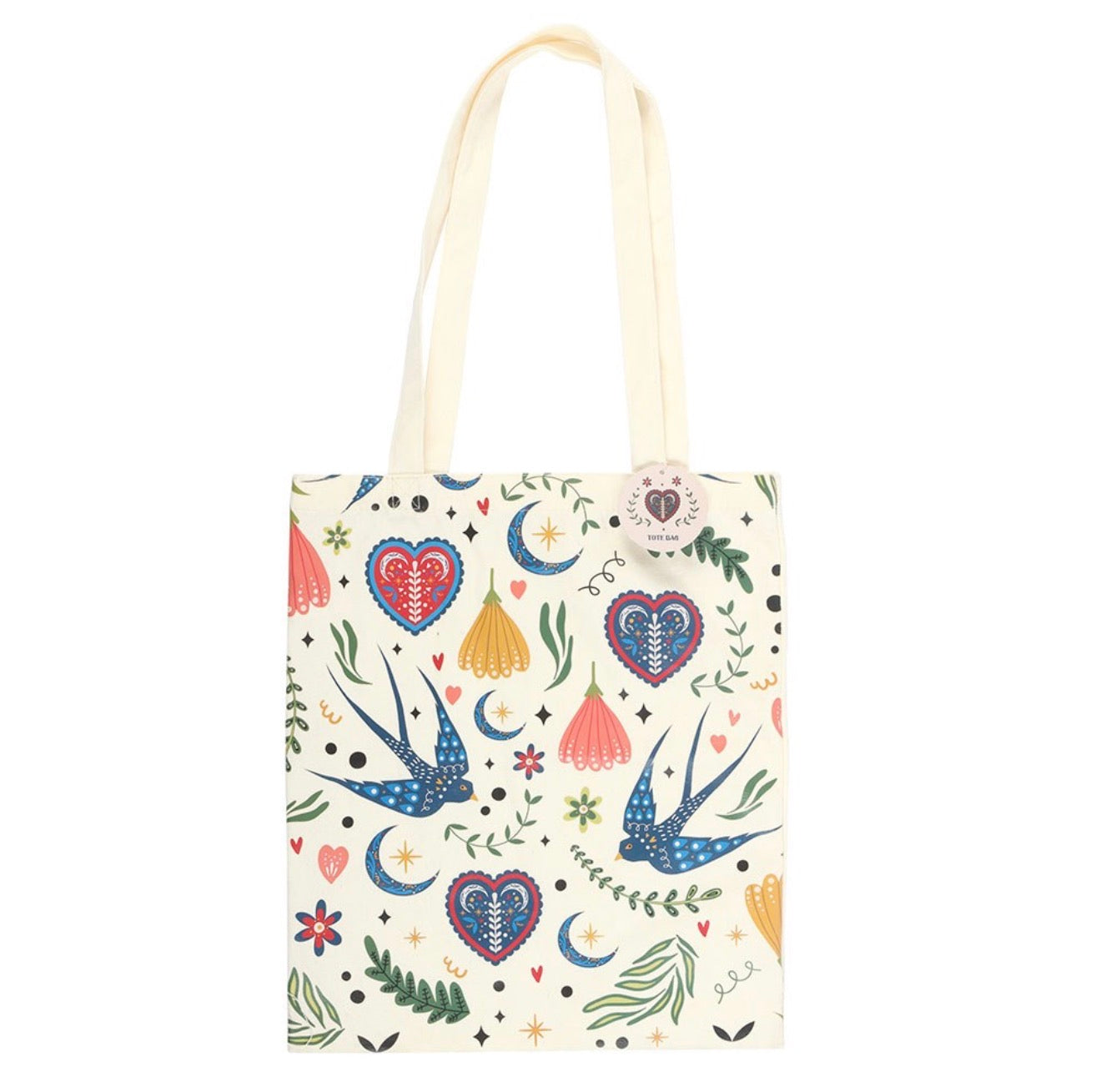 CREAM FOLK PRINT POLYCOTTON TOTE BAG