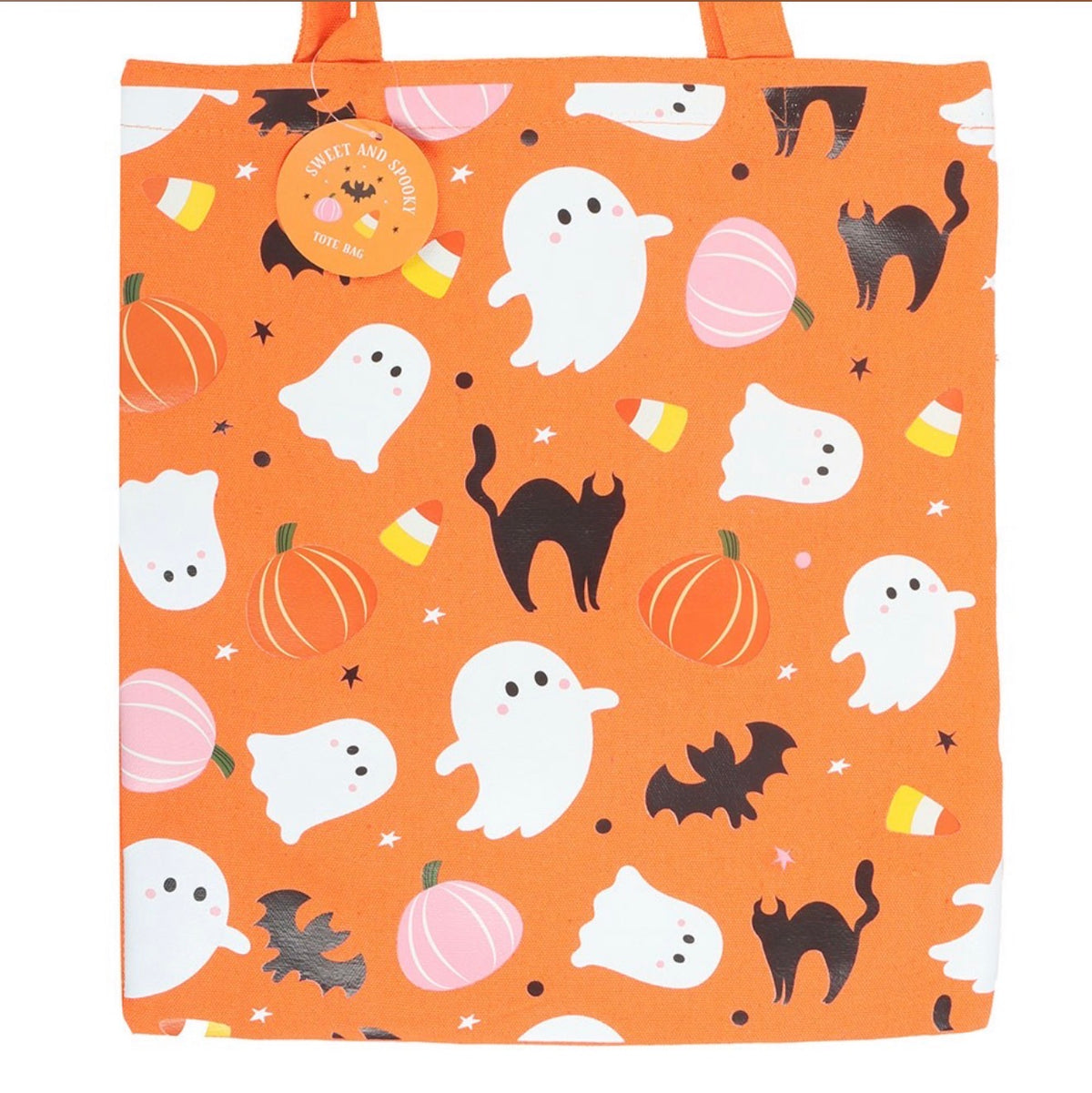 SWEET AND SPOOKY GHOST PRINT POLYCOTTON TOTE BAG
