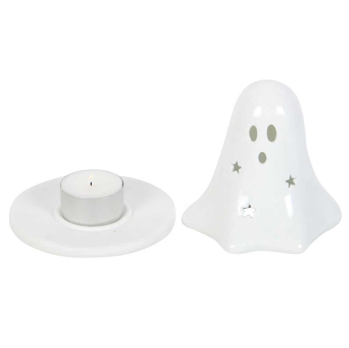 CERAMIC GHOST TEALIGHT AND INCENSE CONE HOLDER