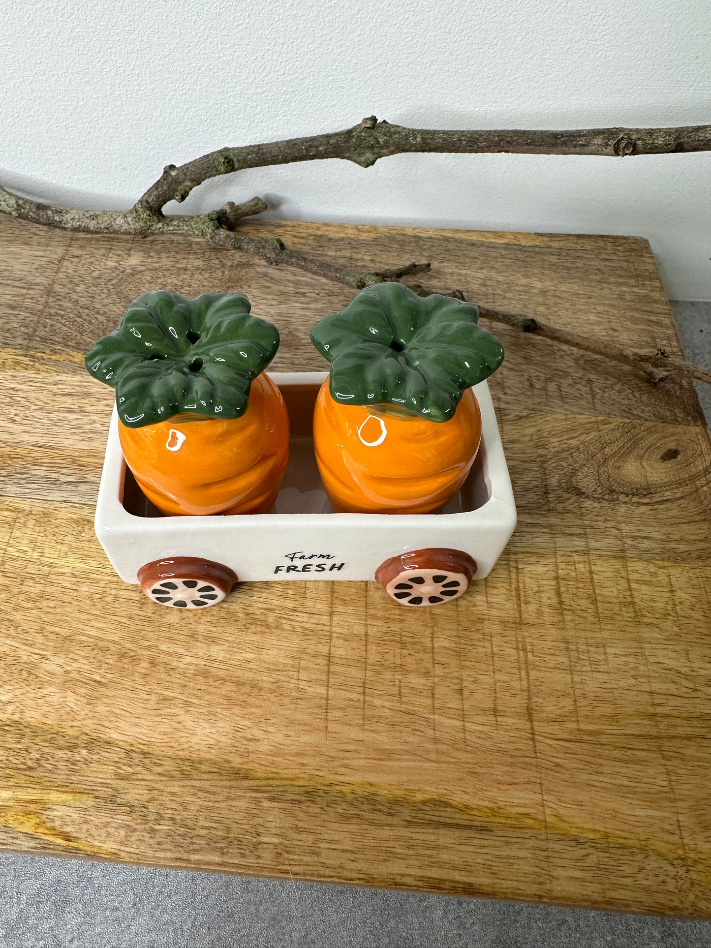 CARROT SALT AND PEPPER SHAKERS IN WAGON