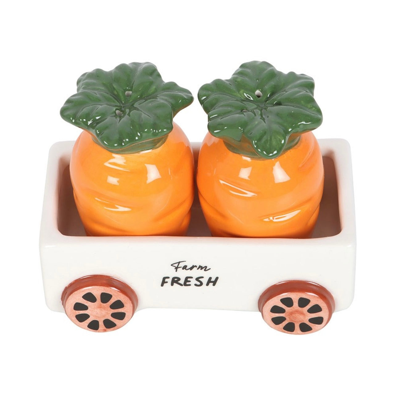 CARROT SALT AND PEPPER SHAKERS IN WAGON