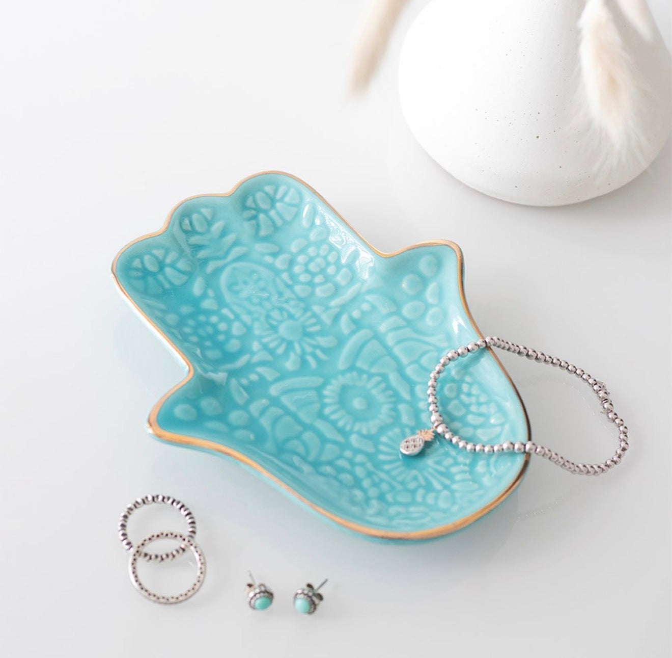 TURQUOISE HAMSA HAND JEWELLERY DISH
