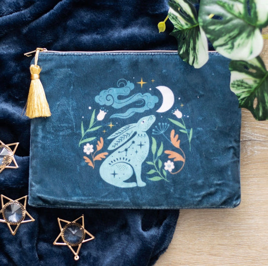 MIDNIGHT HARE MOON GAZING HARE VELVET MAKEUP BAG