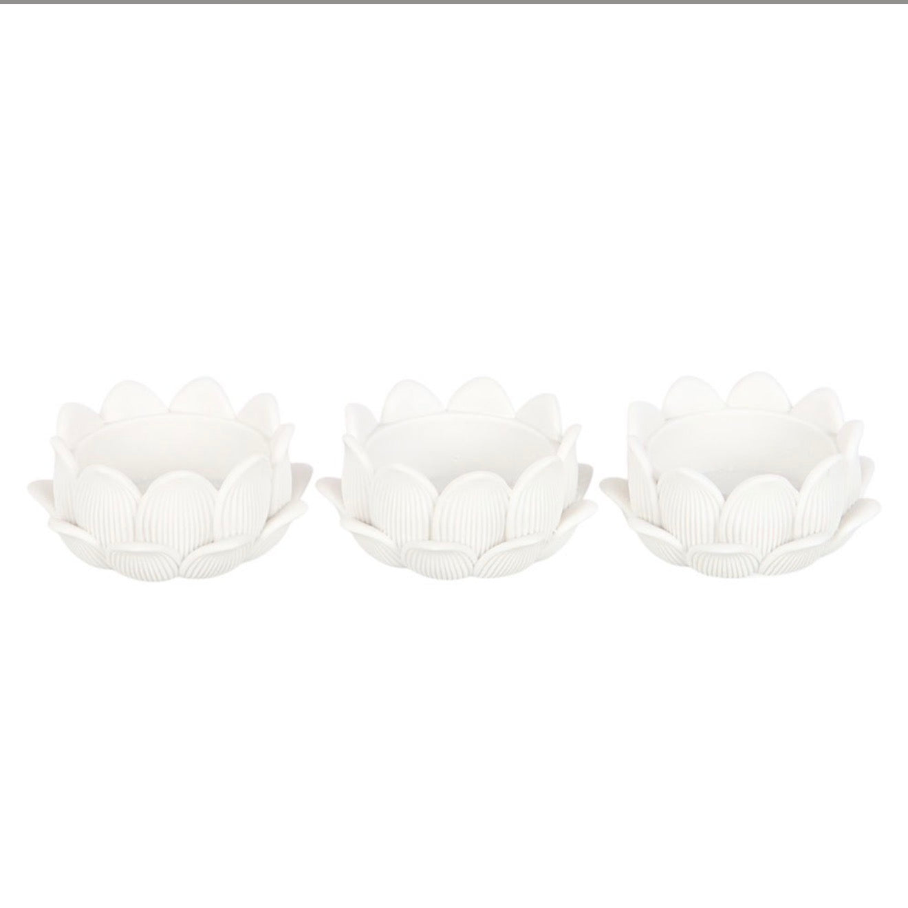 SET OF 3 OFF WHITE LOTUS FLOWER TEALIGHT HOLDERS