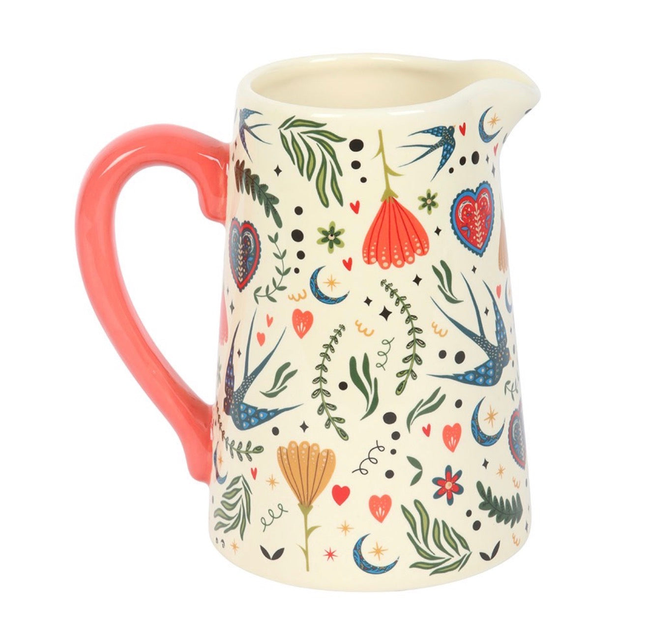 CREAM FOLK PRINT CERAMIC FLOWER JUG